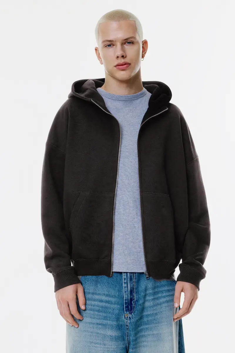 Felpa Boxy Con Zip Nero