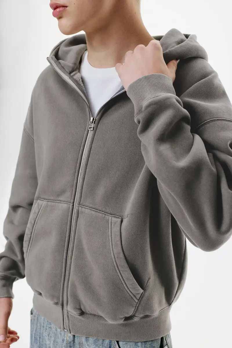 Felpa Boxy Lavata Zip Grigio miniatura 3