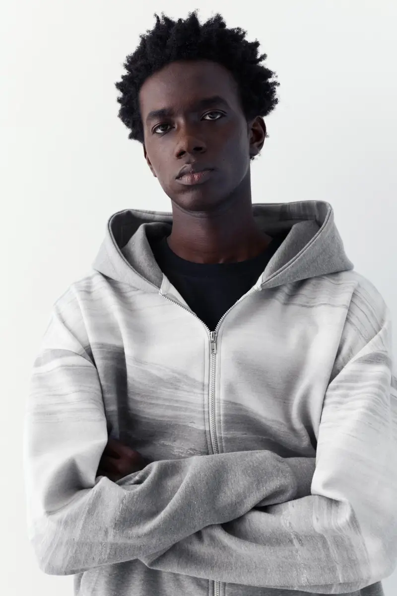 Felpa Cappuccio Cerniera Interlock Grigio miniatura 2