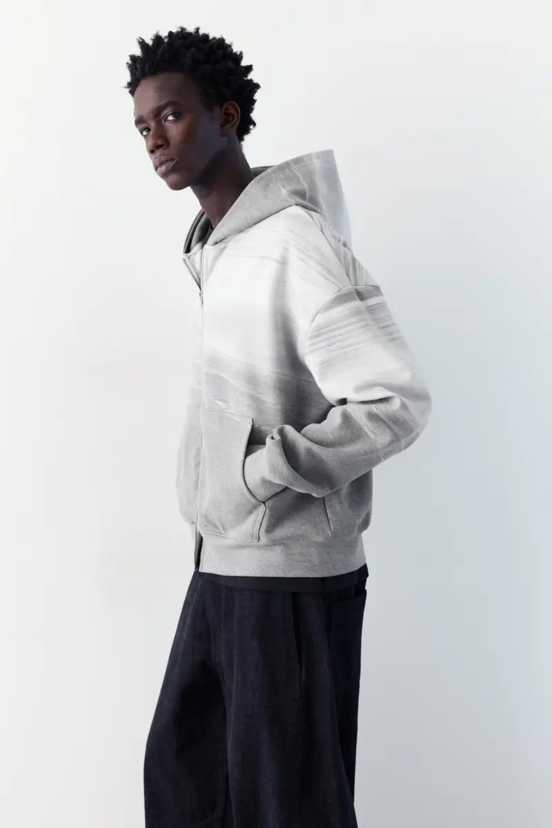 Felpa Cappuccio Cerniera Interlock Grigio miniatura 3