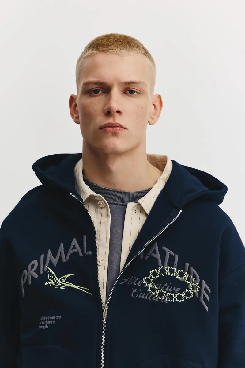 Felpa Cappuccio Cerniera Primal Nature Blu marino miniatura 3