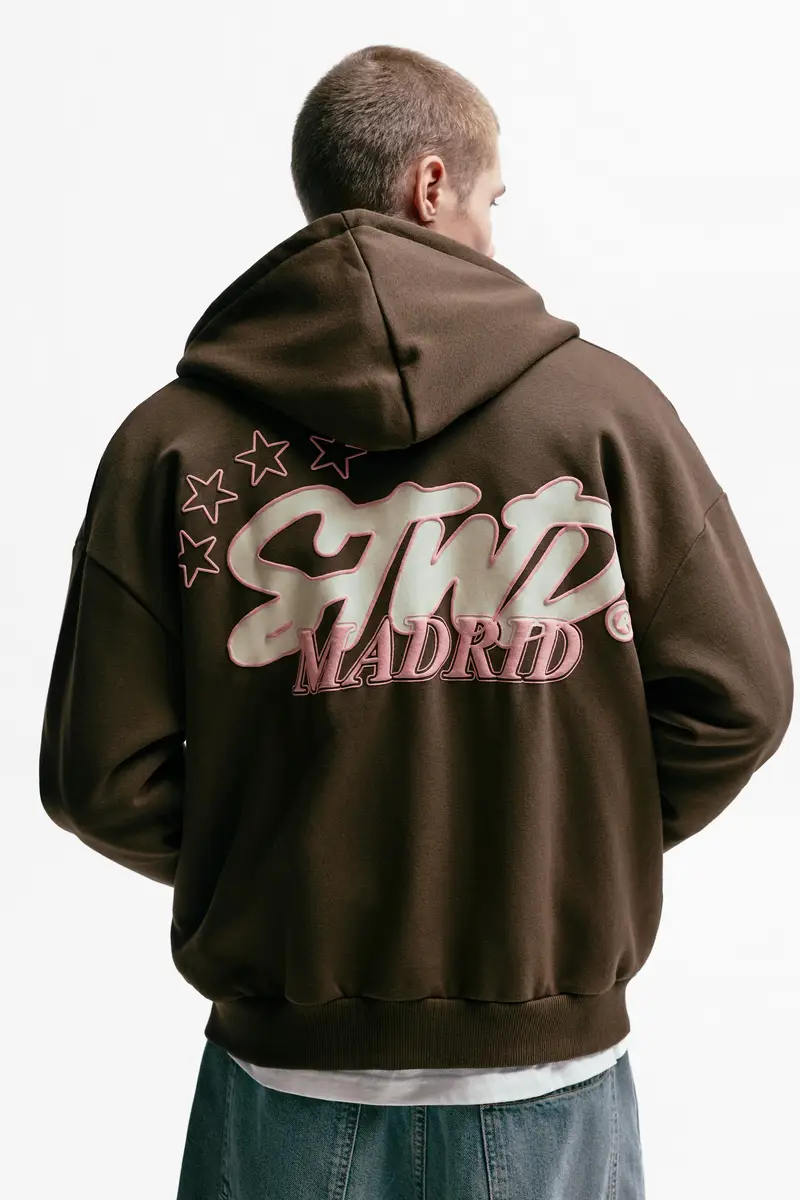 Felpa Cappuccio Cerniera Stwd Madrid Marrone miniatura 2