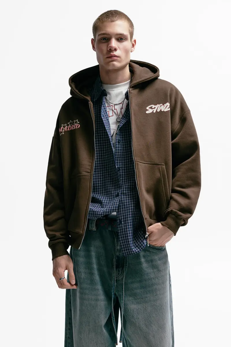 Felpa Cappuccio Cerniera Stwd Madrid Marrone