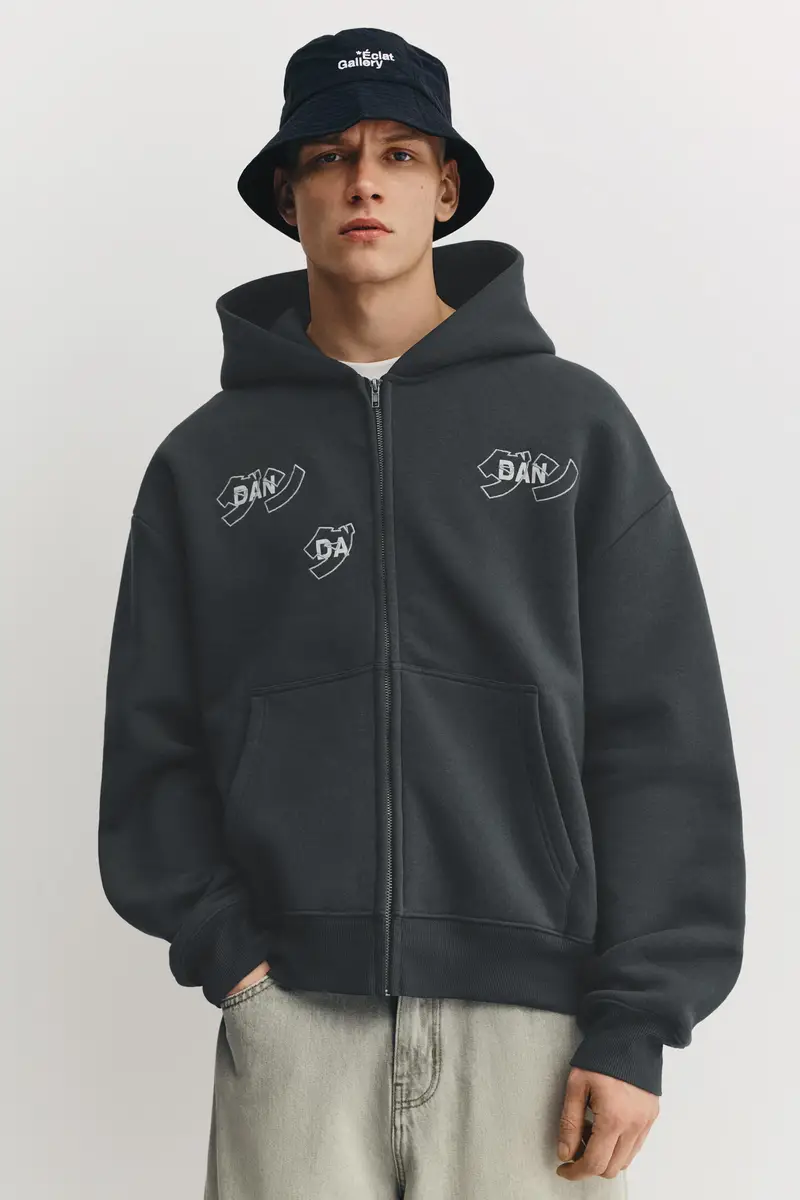 Felpa Cappuccio Con Zip Dan Da Dan Grigio oscuro miniatura 2