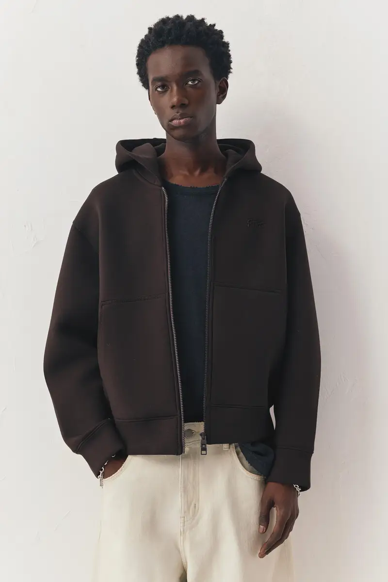 Felpa Cappuccio Effetto Neoprene Cioccolato