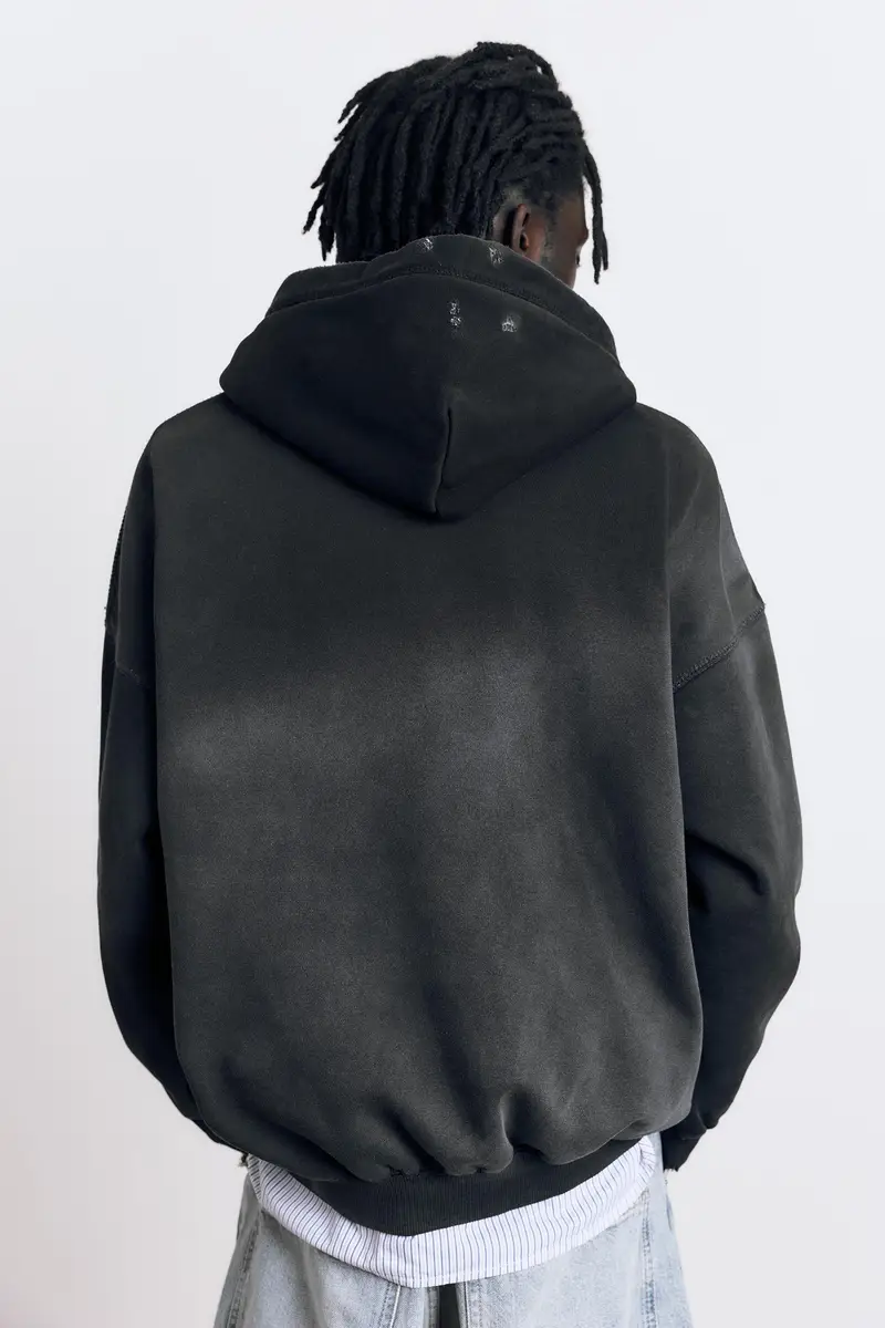Felpa Cappuccio Finitura Delavé Nero miniatura 3
