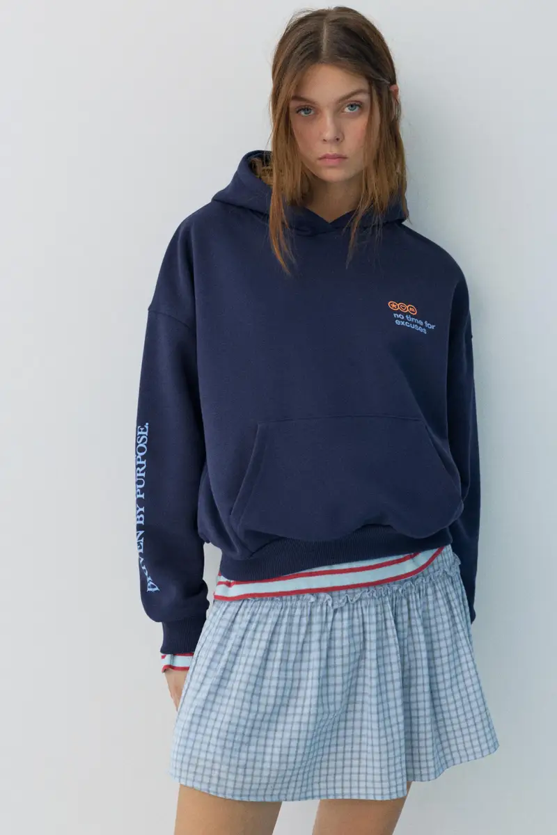 Felpa Cappuccio Grafica Blu marino miniatura 3