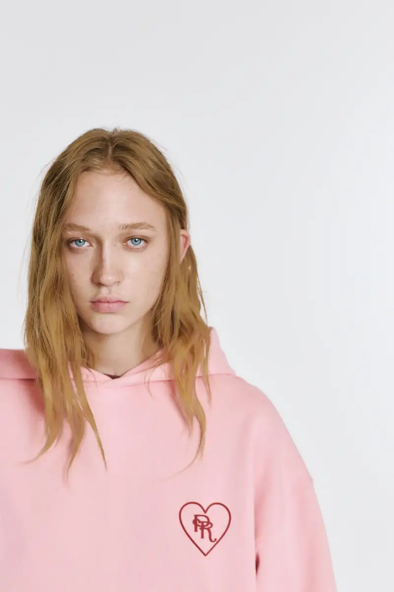 Felpa Cappuccio Grafica Cuore Rosa medio miniatura 3