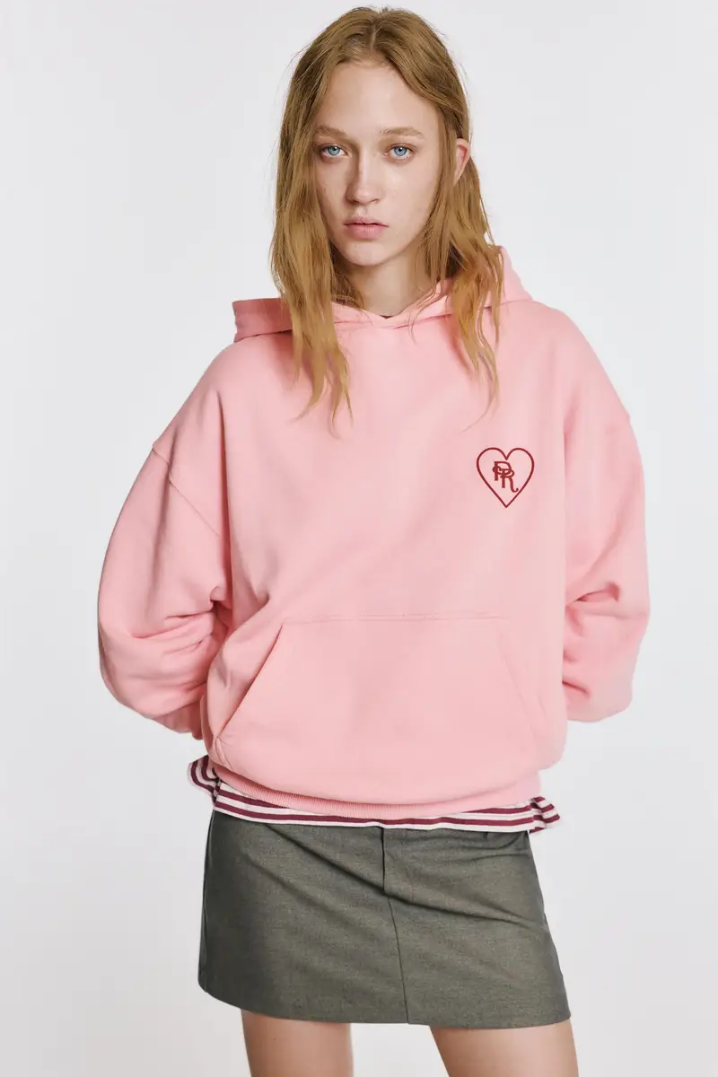 Felpa Cappuccio Grafica Cuore Rosa medio