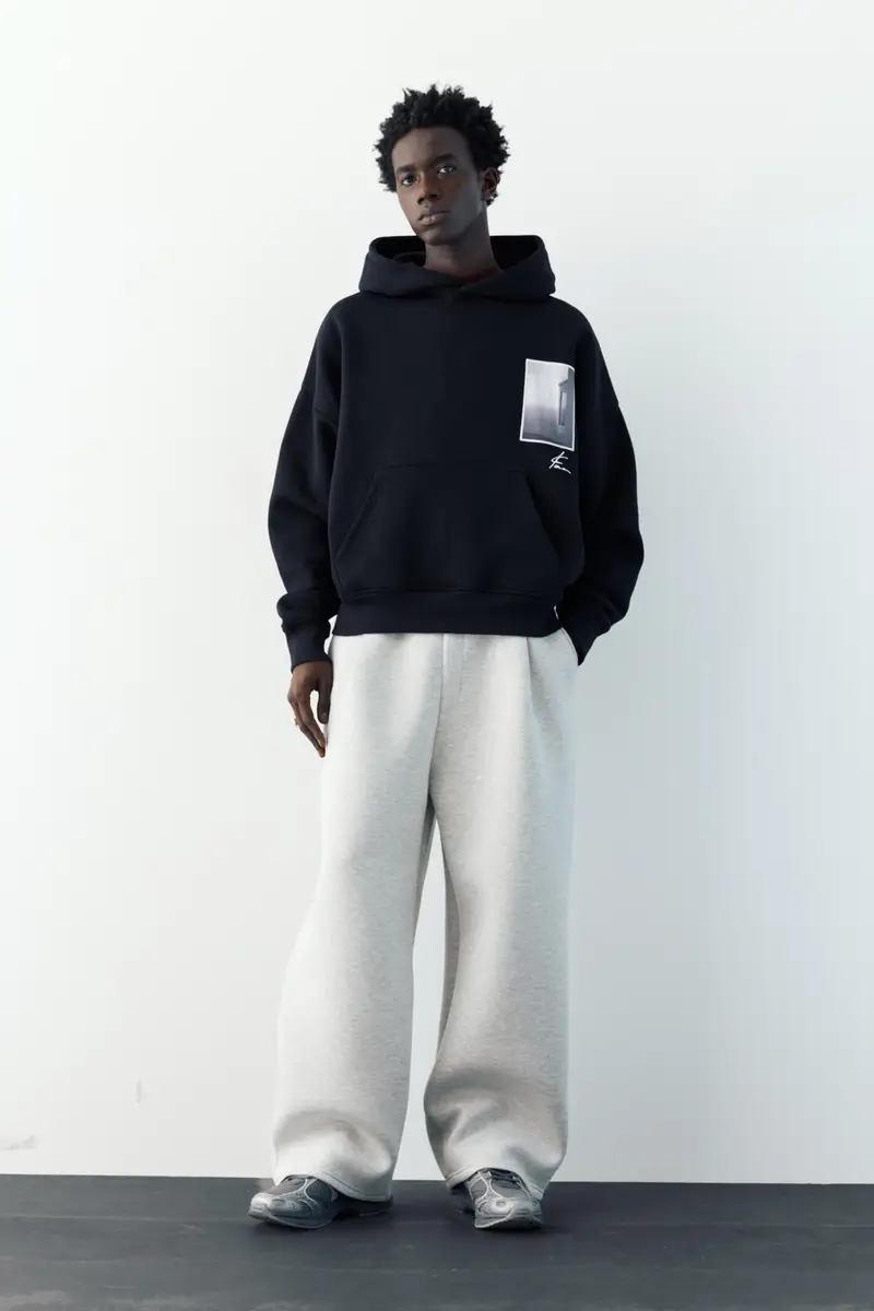 Felpa Cappuccio Grafica Nero