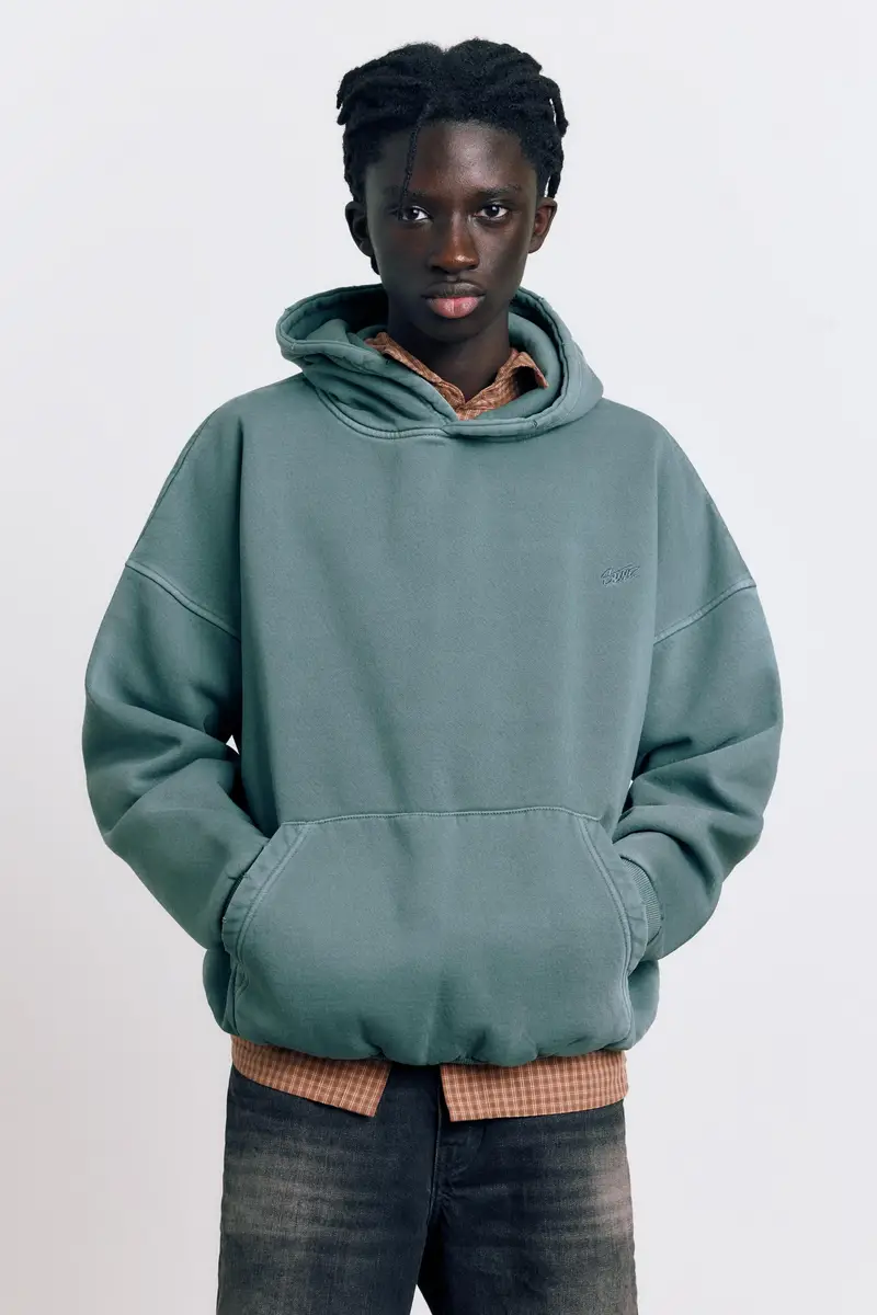 Felpa Cappuccio Lavata Stwd Verde intenso