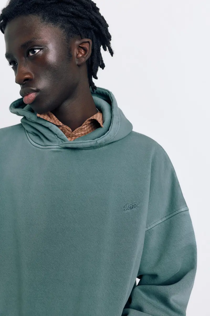 Felpa Cappuccio Lavata Stwd Verde intenso miniatura 3