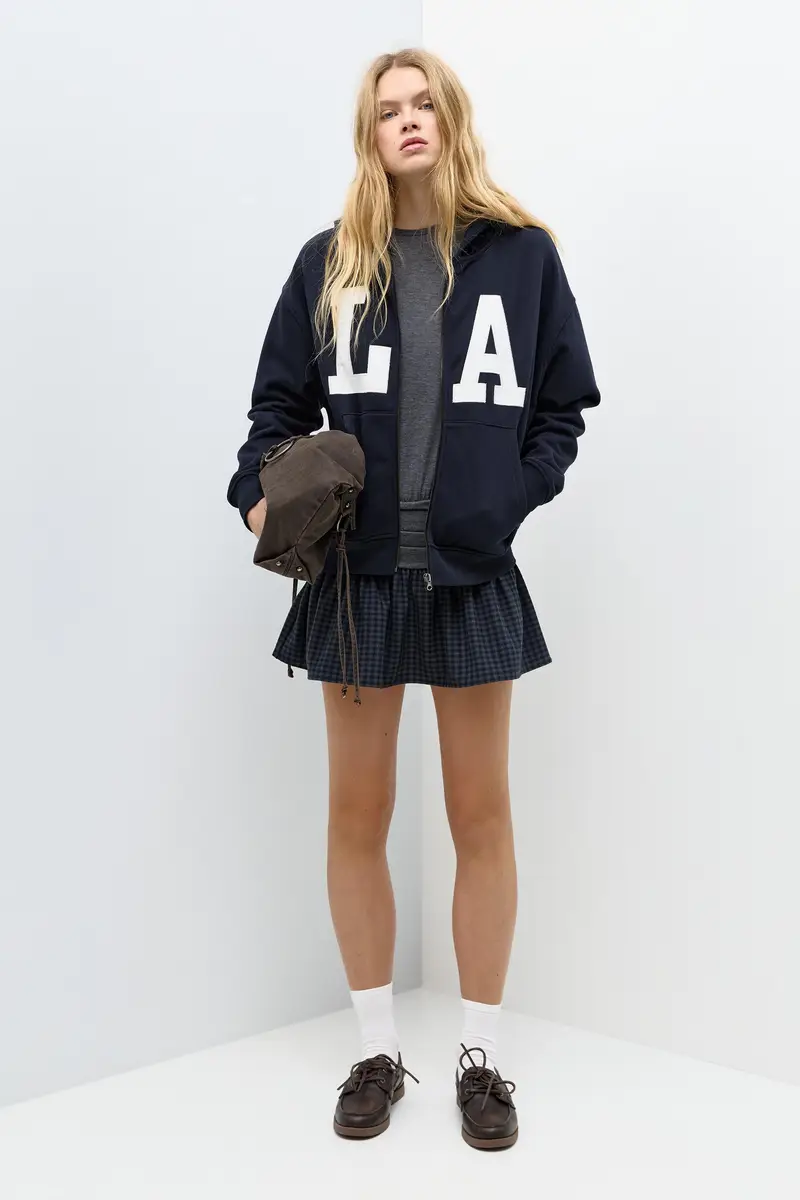 Felpa Cappuccio Zip Grafica Blu marino miniatura 2