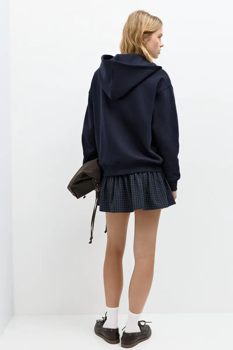 Felpa Cappuccio Zip Grafica Blu marino miniatura 3