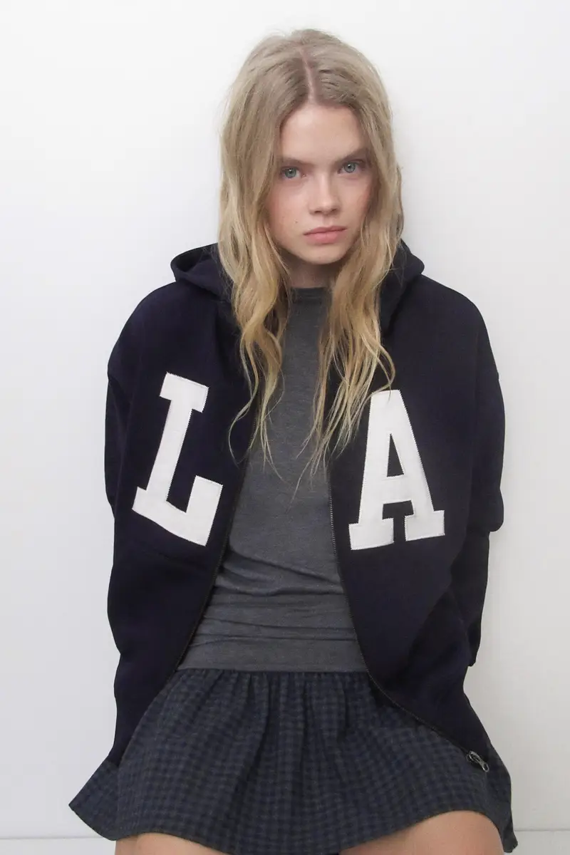 Felpa Cappuccio Zip Grafica Blu marino