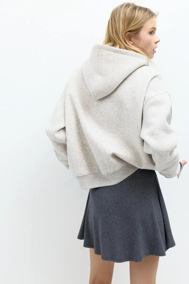 Felpa Cappuccio Zip Grafica Grigio vigoré miniatura 3