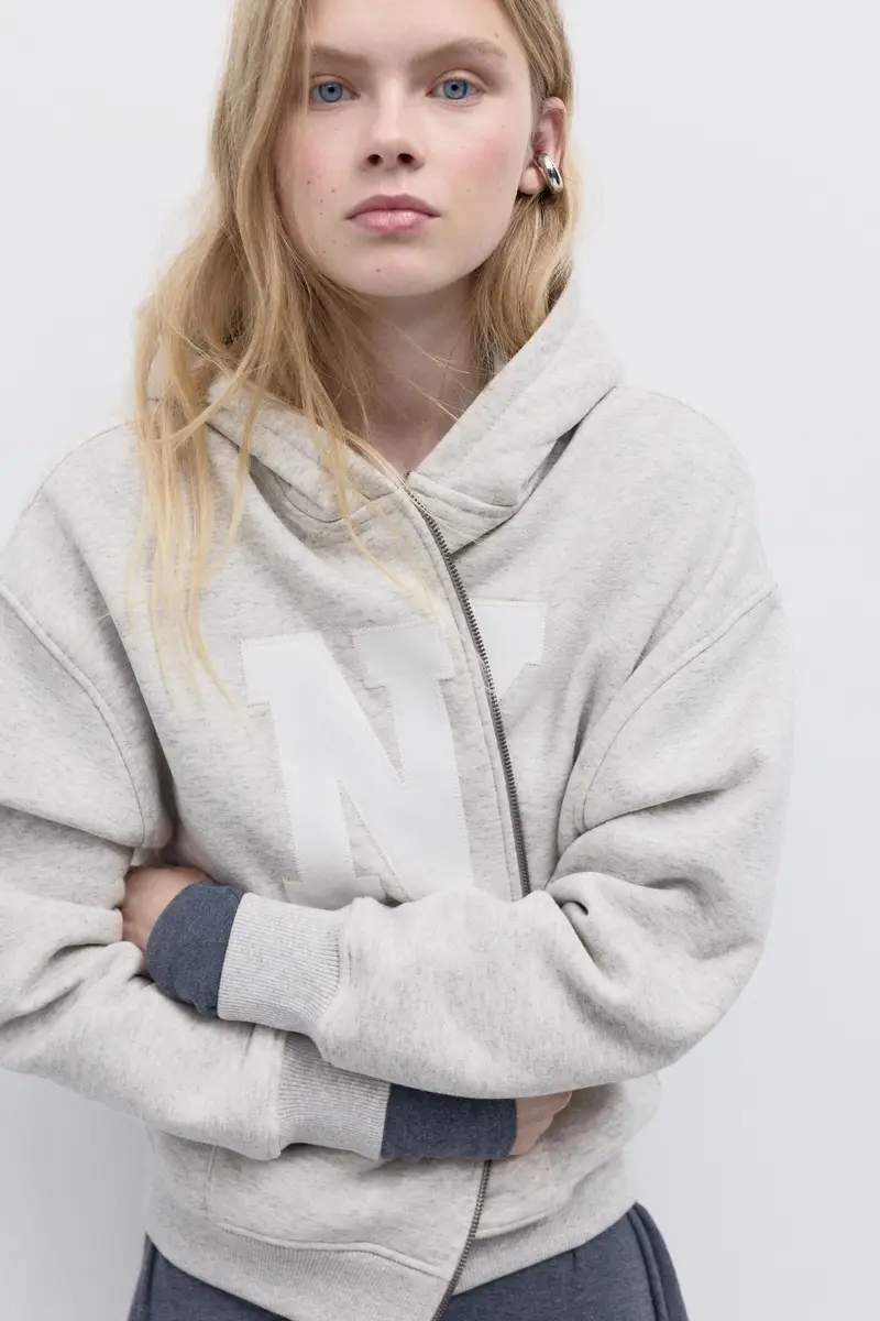 Felpa Cappuccio Zip Grafica Grigio vigoré