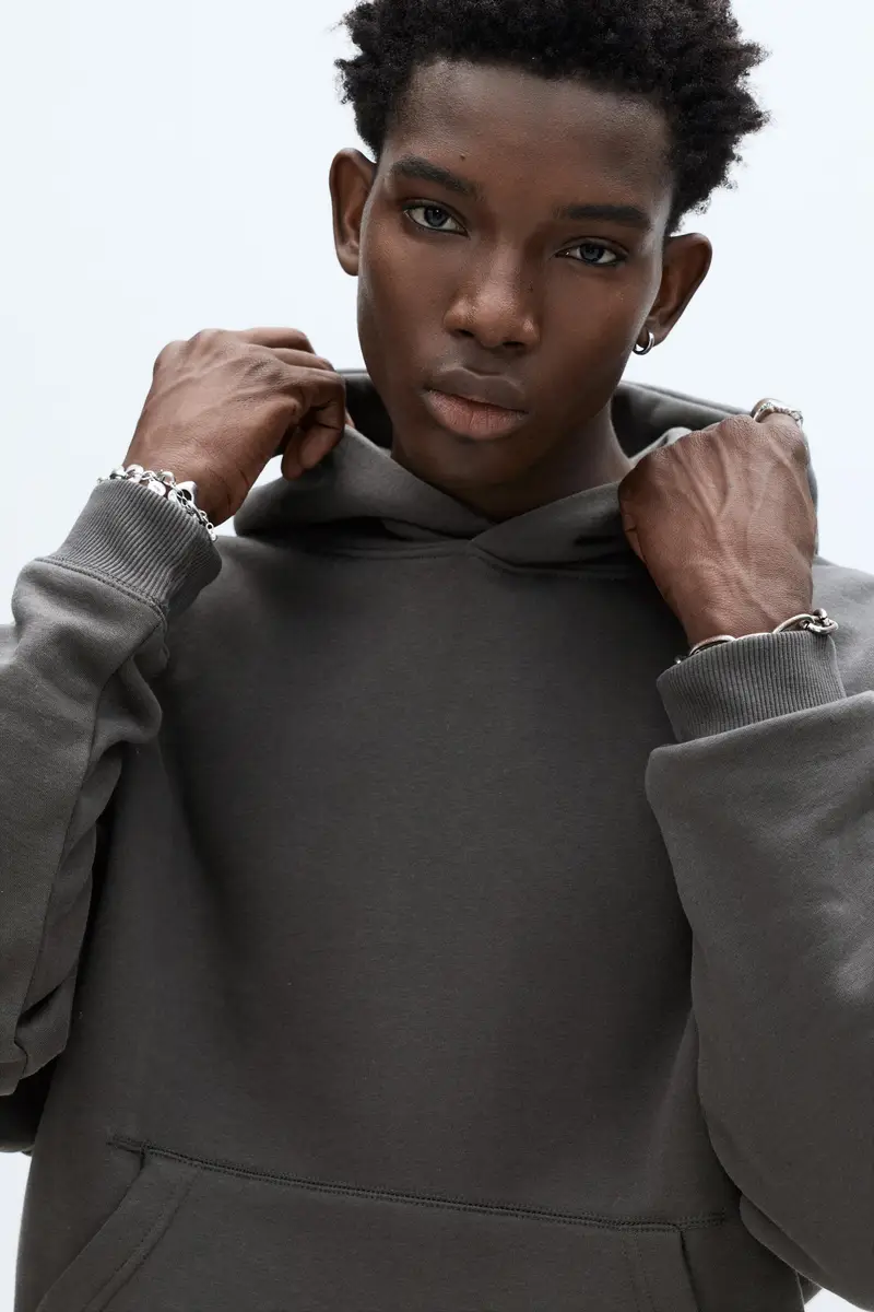 Felpa Con Cappuccio Boxy Grigio antracite miniatura 3
