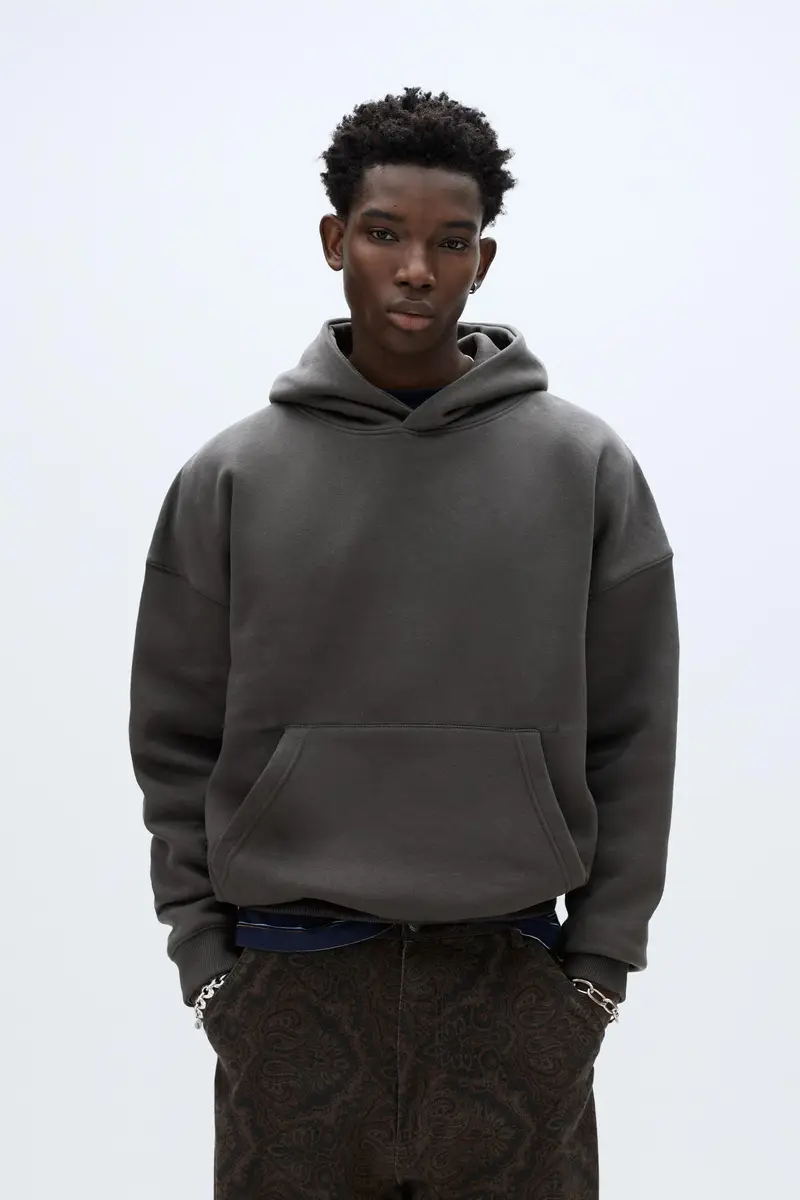 Felpa Con Cappuccio Boxy Grigio antracite