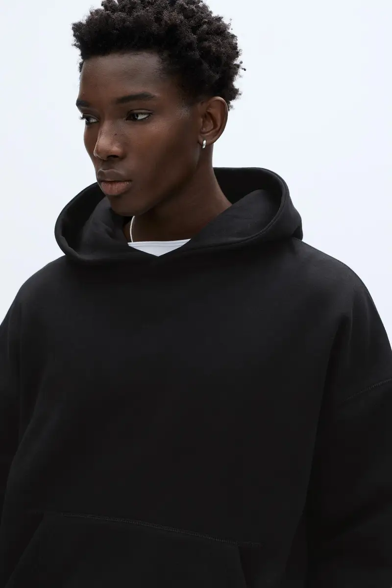 Felpa Con Cappuccio Boxy Nero miniatura 3