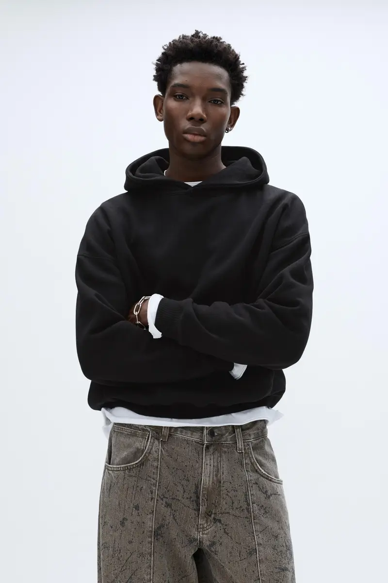 Felpa Con Cappuccio Boxy Nero