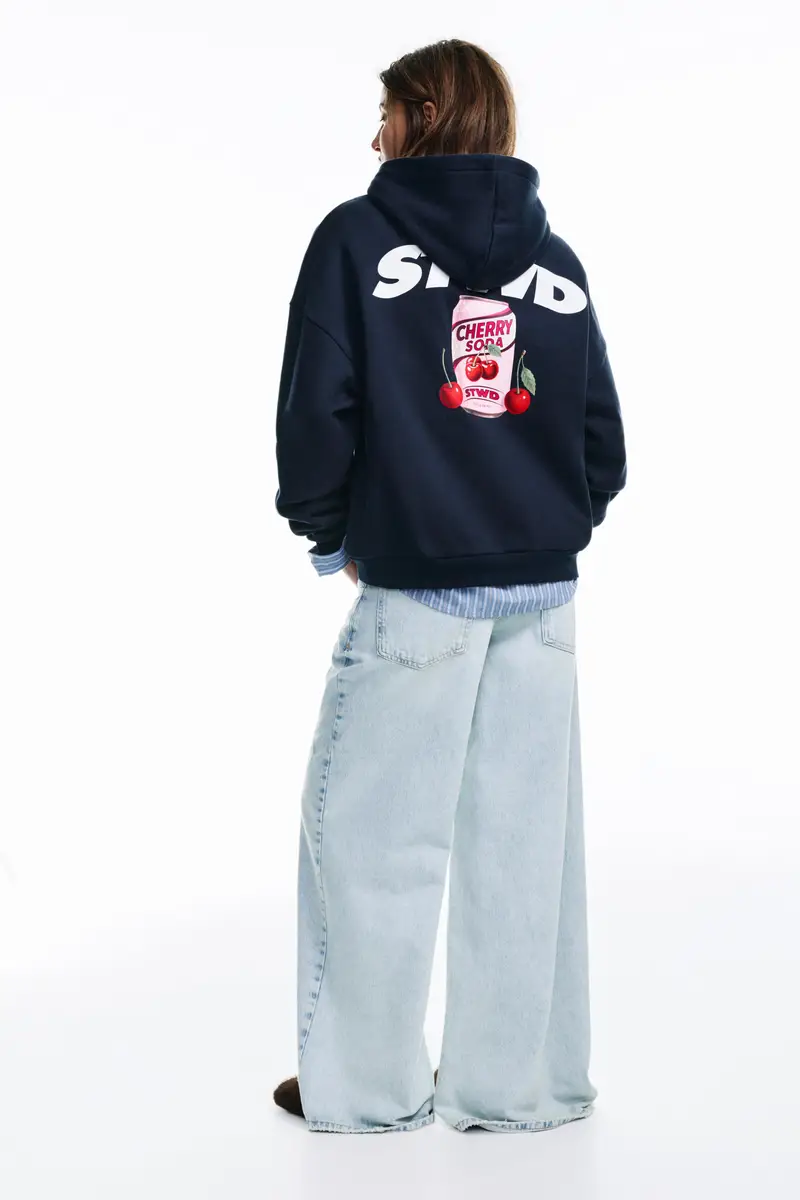 Felpa Con Cappuccio Con Grafica Pomodori Blu marino miniatura 2