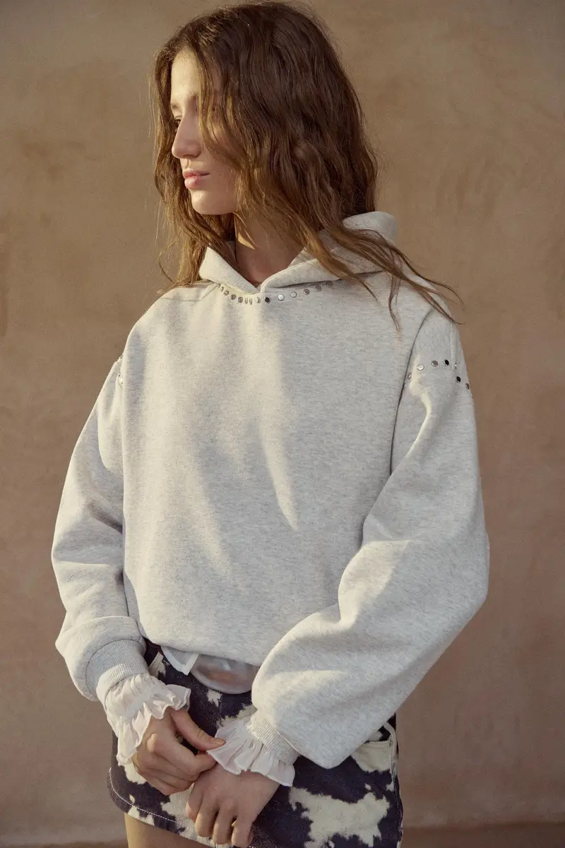 Felpa Con Cappuccio E Borchie Grigio vigoré miniatura 3