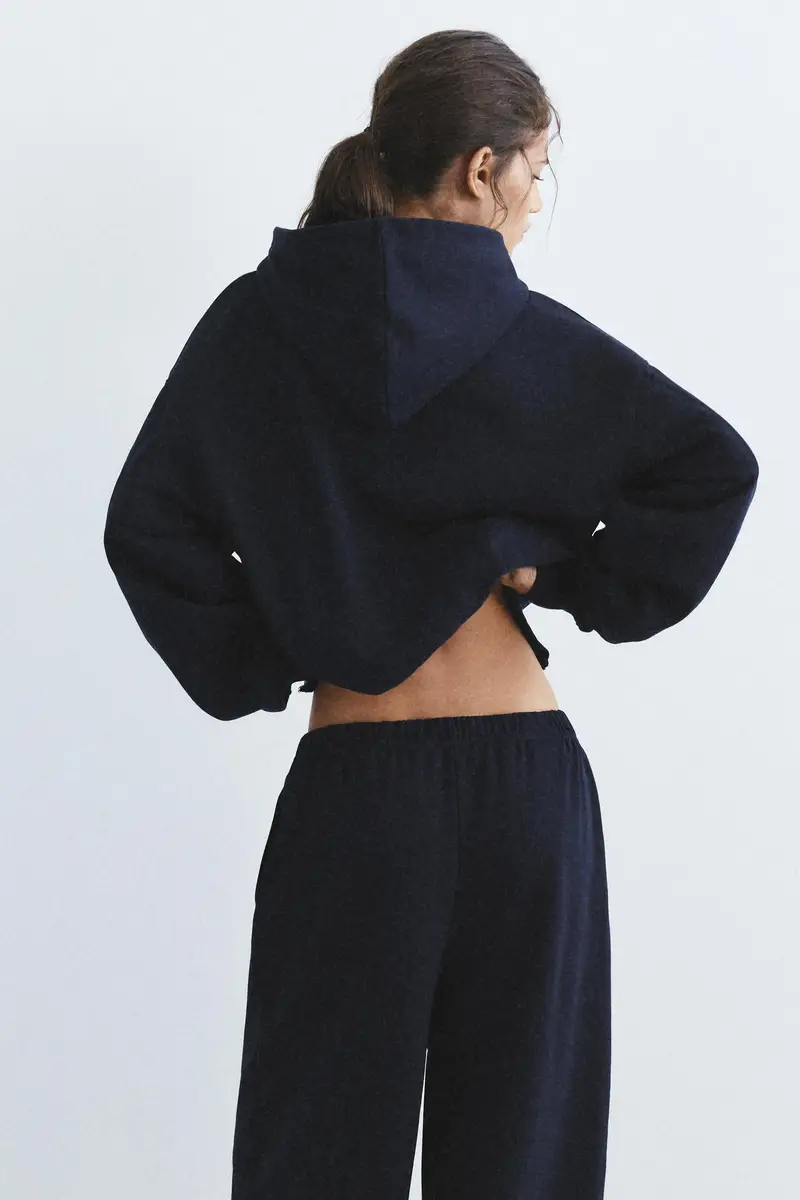 Felpa Con Cappuccio E Cerniera Blu marino miniatura 3