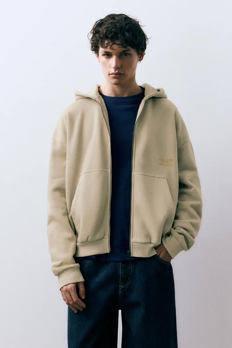 Felpa Con Cappuccio E Cerniera Con Sole Grigio miniatura 2