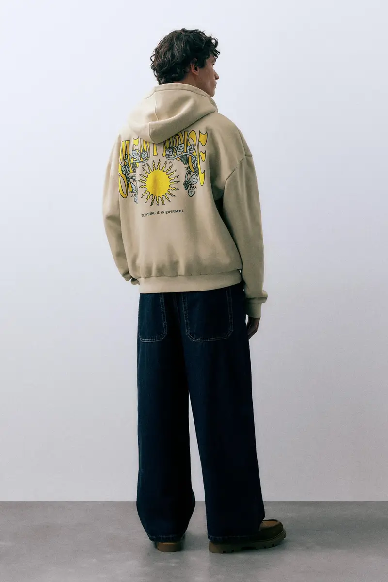 Felpa Con Cappuccio E Cerniera Con Sole Grigio miniatura 3