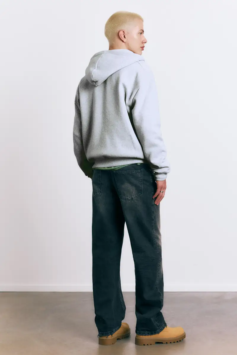 Felpa Con Cappuccio E Cerniera Con Testo Grigio miniatura 3