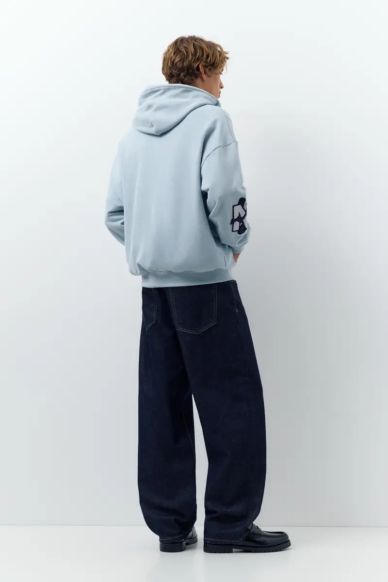 Felpa Con Cappuccio E Cerniera Con Toppe Azzurro chiaro miniatura 3