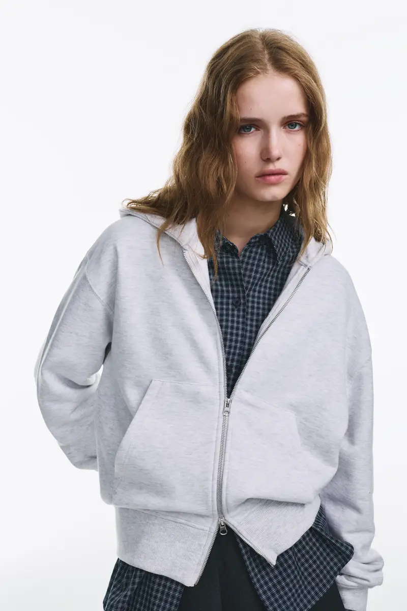 Felpa Con Cappuccio E Cerniera Grigio vigoré miniatura 3