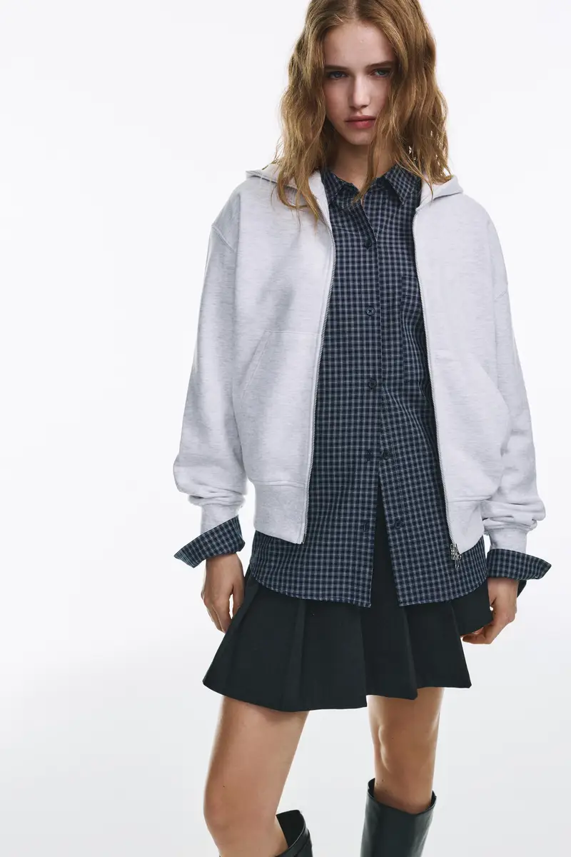 Felpa Con Cappuccio E Cerniera Grigio vigoré