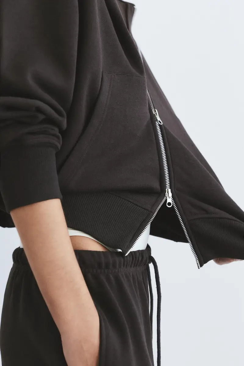 Felpa Con Cappuccio E Cerniera Marrone miniatura 3