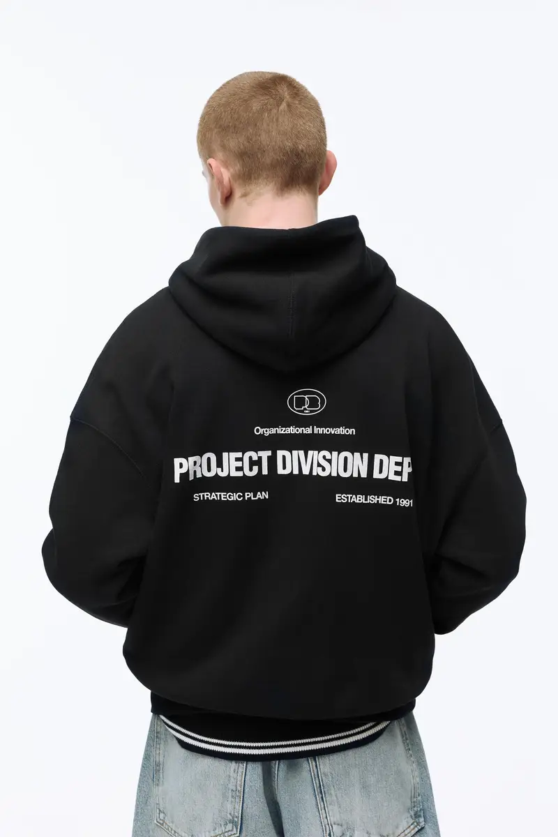 Felpa Con Cappuccio E Cerniera Nero miniatura 3