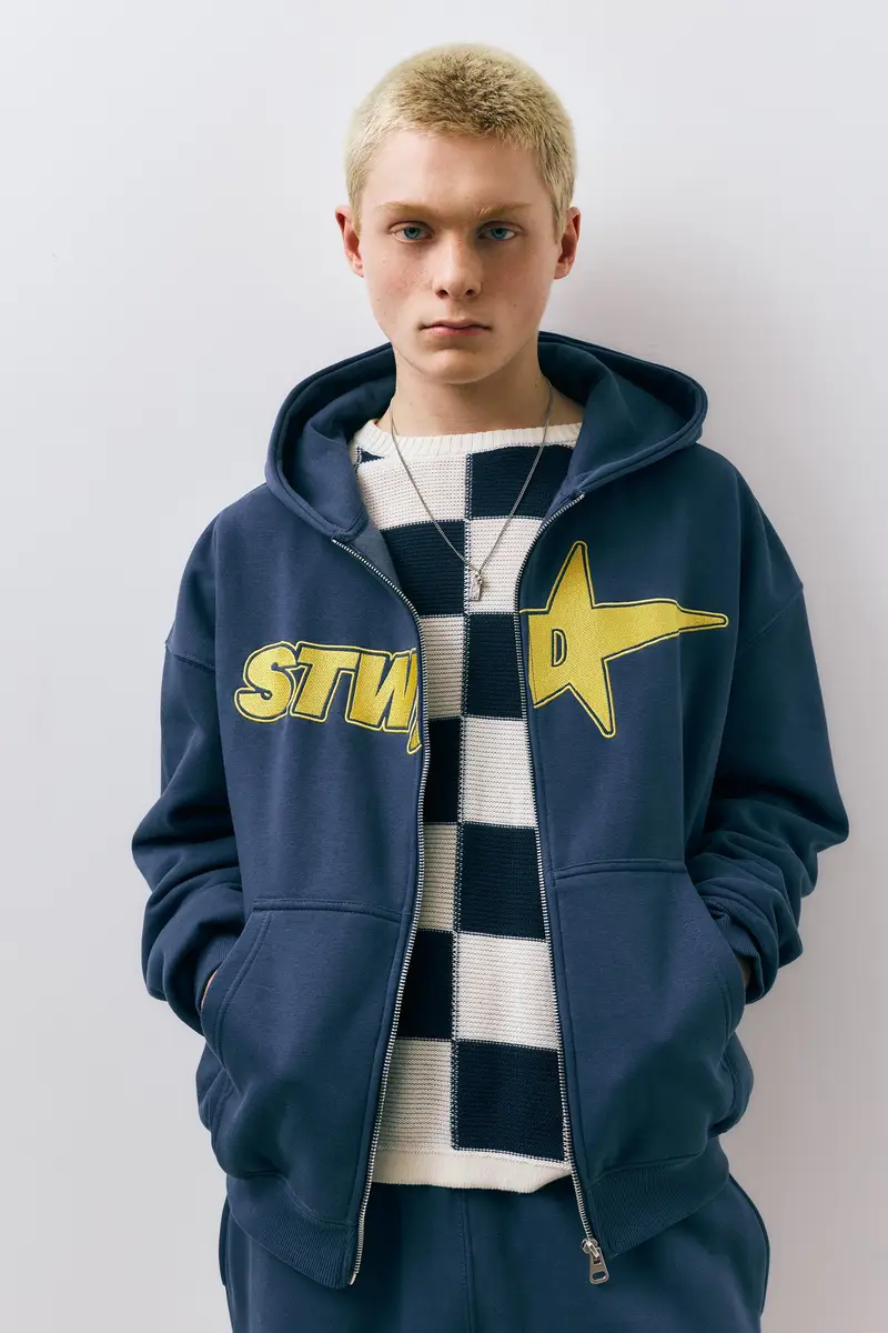 Felpa Con Cappuccio E Cerniera Stwd Azzurro miniatura 2