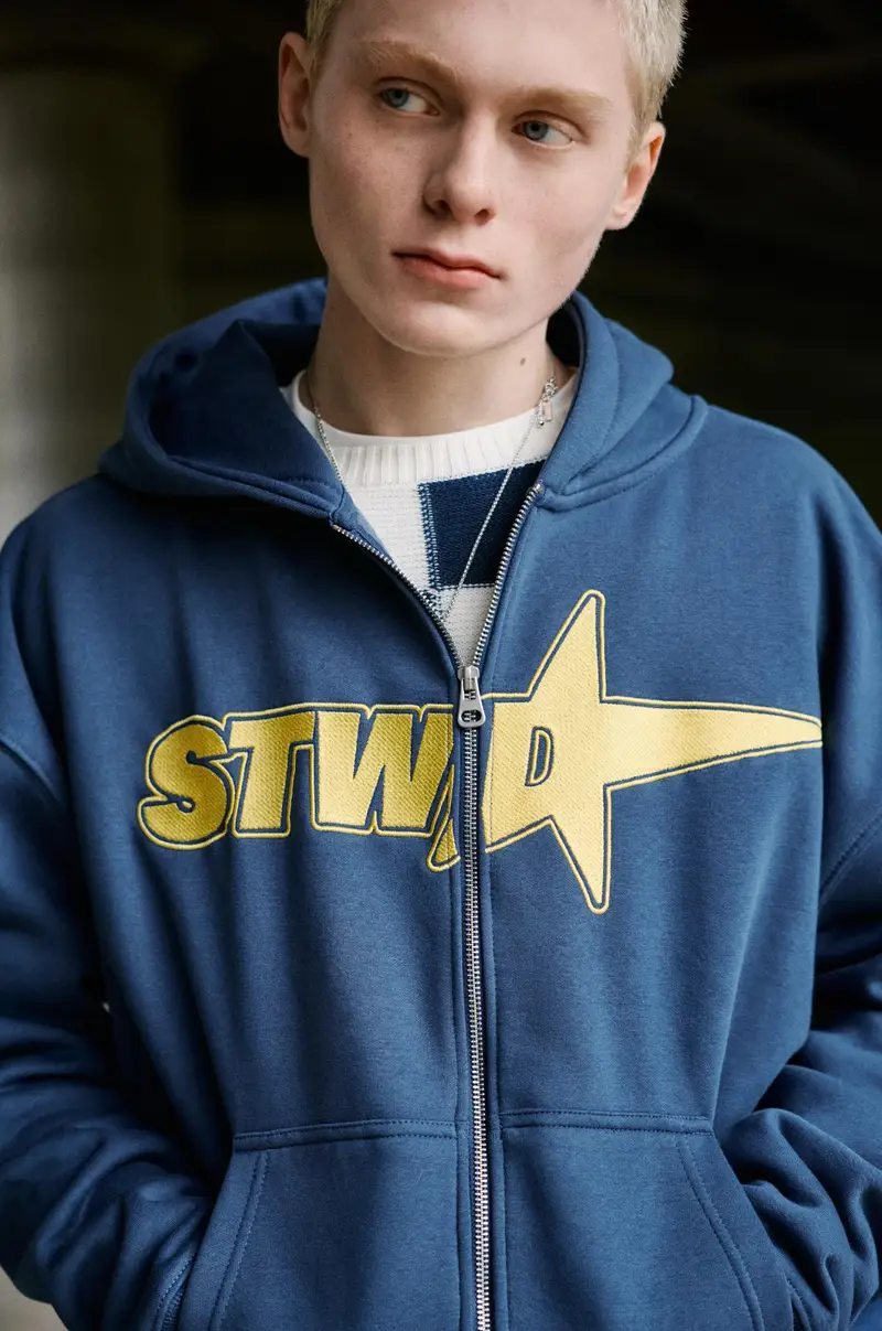 Felpa Con Cappuccio E Cerniera Stwd Azzurro