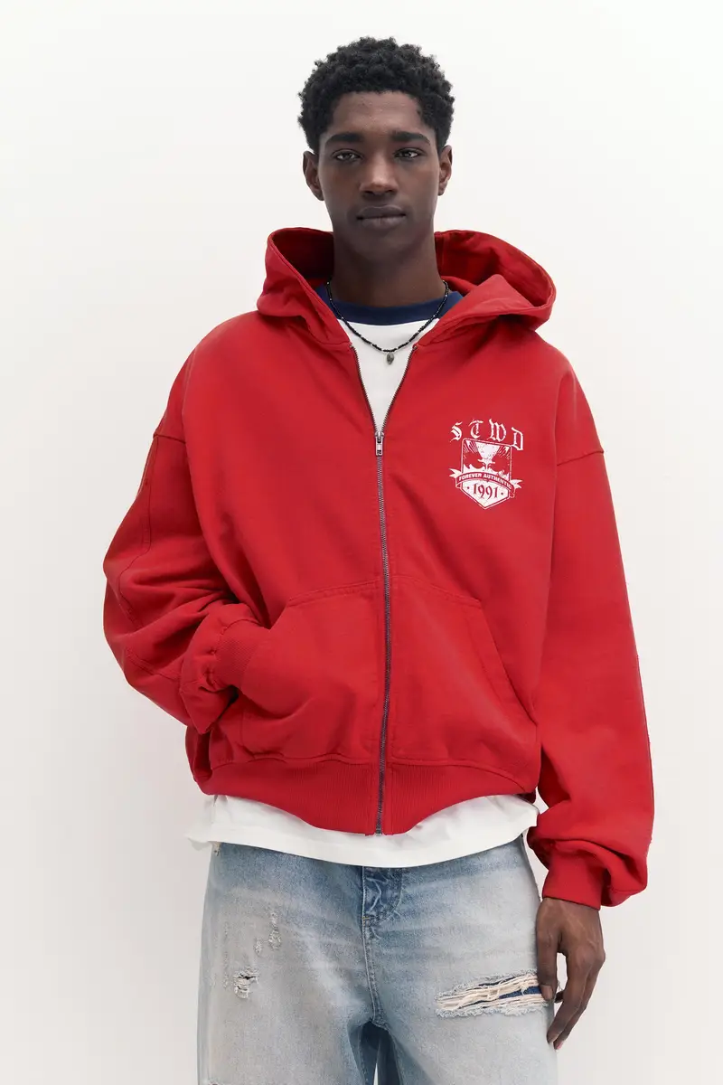 Felpa Con Cappuccio E Cerniera Stwd Rosso miniatura 2