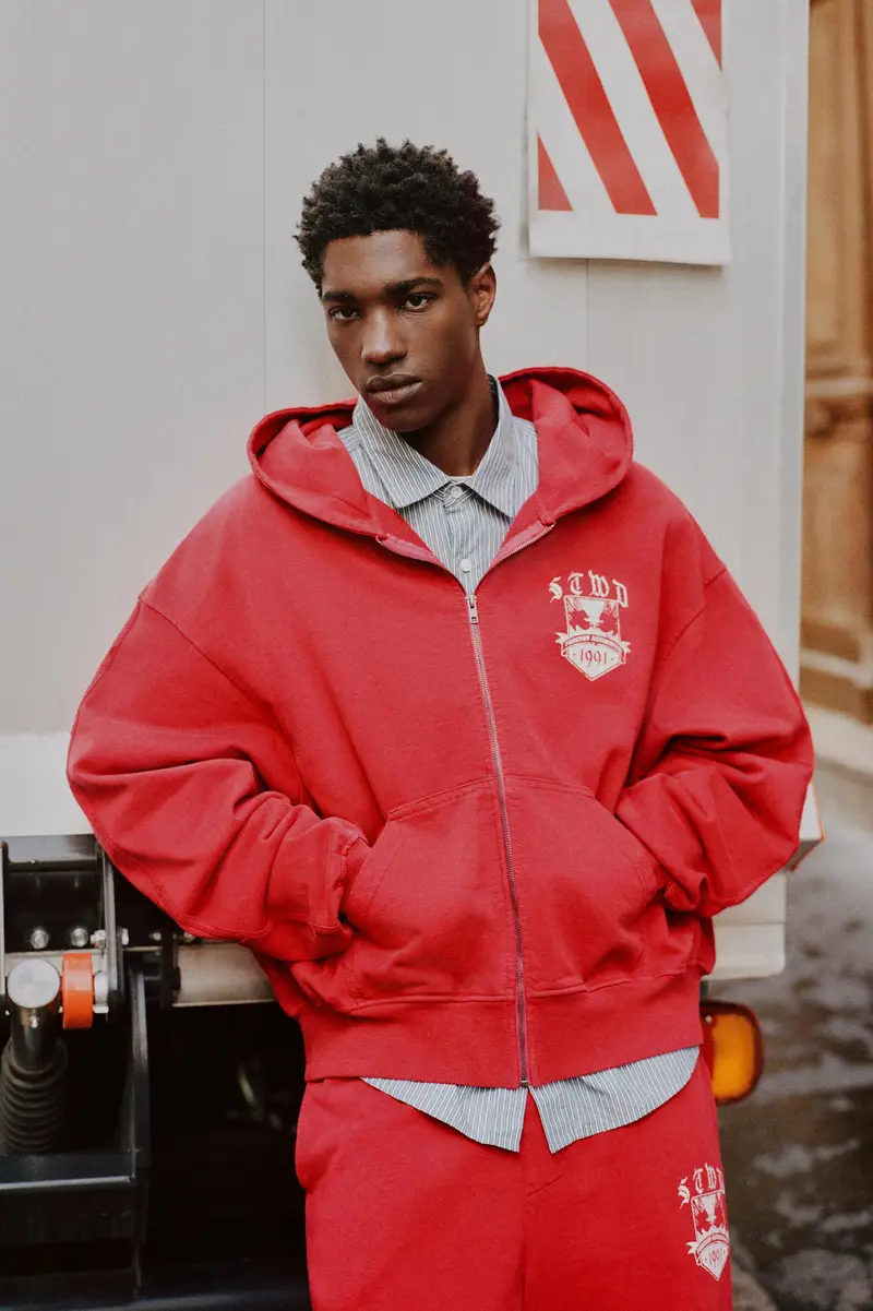 Felpa Con Cappuccio E Cerniera Stwd Rosso