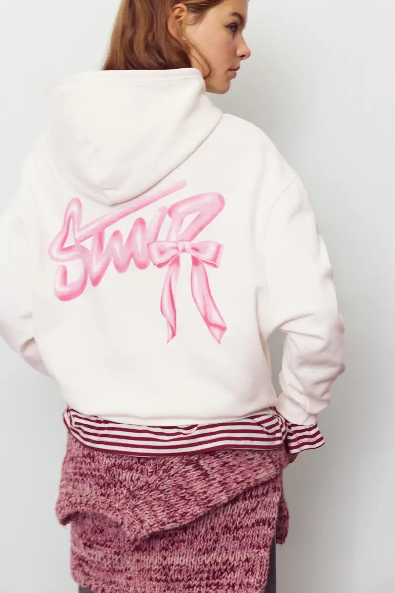 Felpa Con Cappuccio E Grafica A Fiocco Ghiaccio miniatura 3