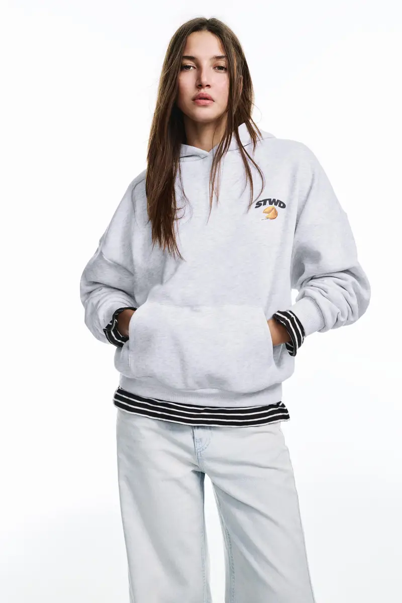 Felpa Con Cappuccio E Grafica Biscotto Grigio vigoré