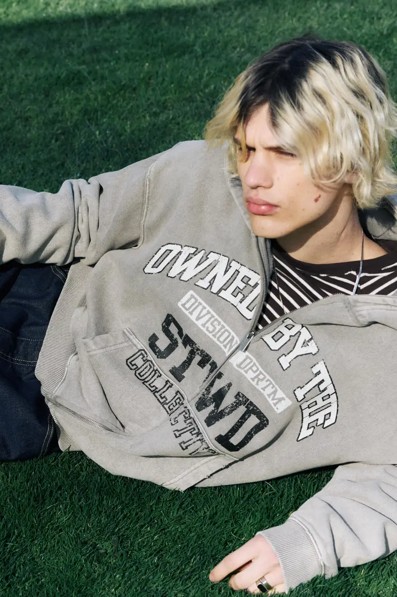 Felpa Con Cappuccio E Zip Stwd Grigio