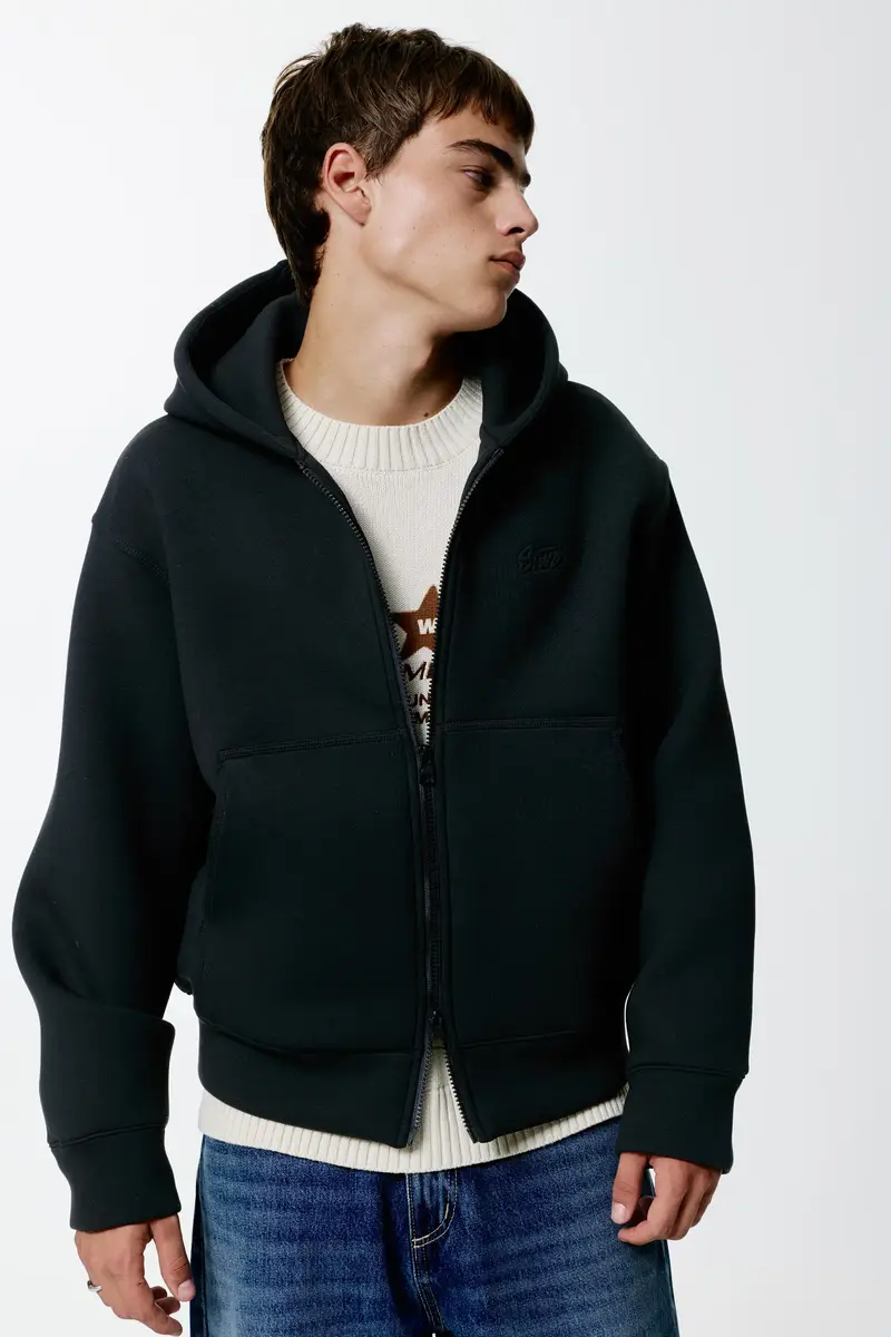 Pull&bear Felpa con Cappuccio Effetto Neoprene Nero