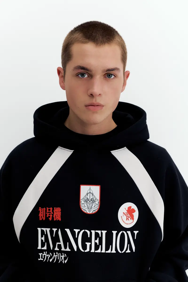 Felpa Con Cappuccio Evangelion Nero miniatura 3