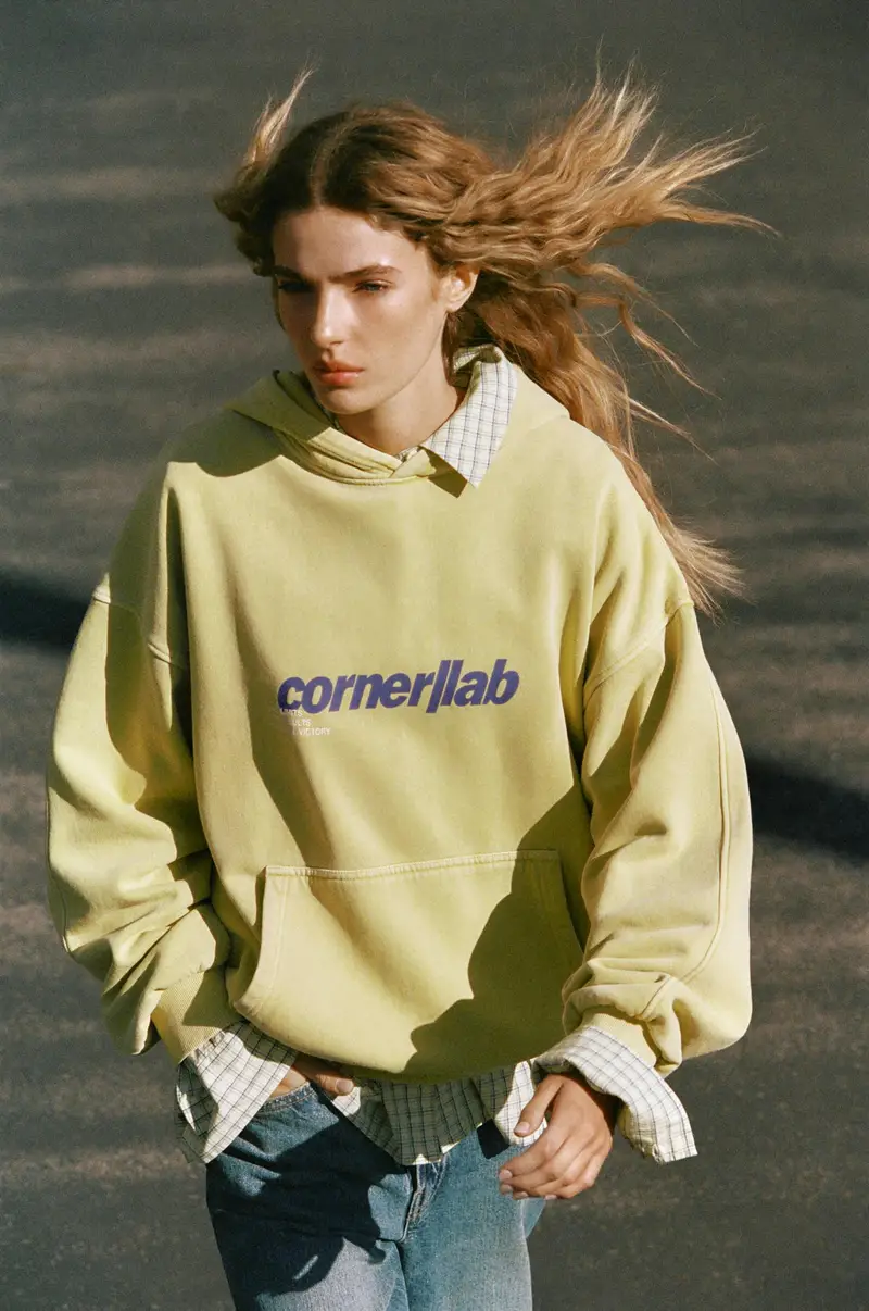 Felpa Con Cappuccio Gialla E Grafica Giallo limone