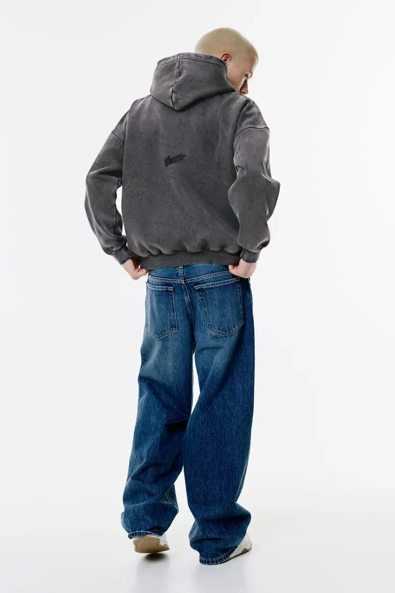 Felpa Con Cappuccio Lavata Stwd Nero miniatura 2