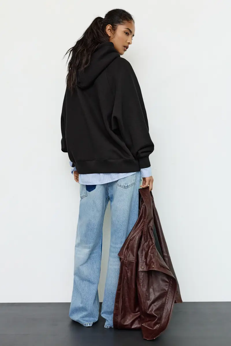 Felpa Con Cappuccio Oversize Nero miniatura 2