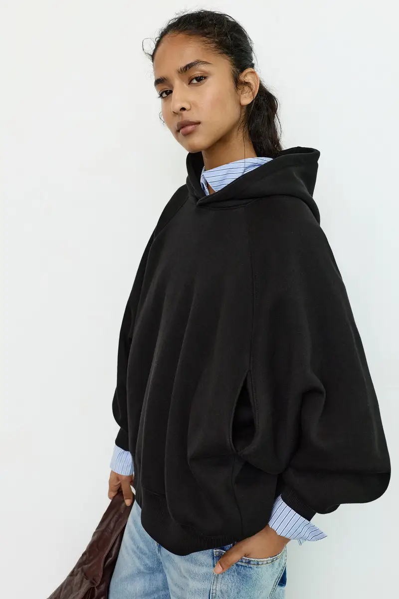 Felpa Con Cappuccio Oversize Nero miniatura 3