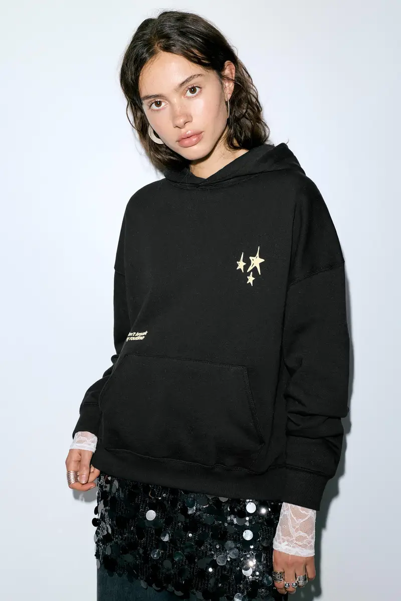 Felpa Con Cappuccio Stelle Nero miniatura 3